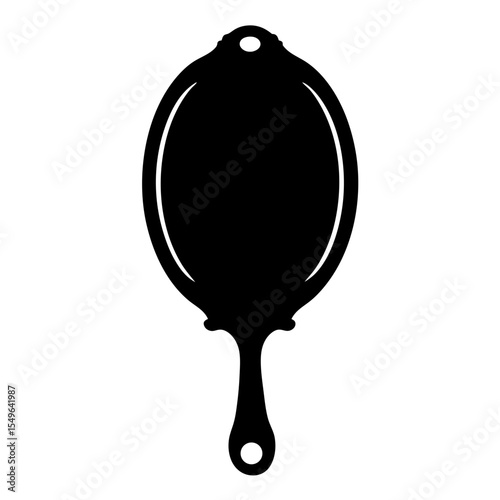 Elegant Handheld Mirror Silhouette with Ornate Handle and Hanging Loop Detail