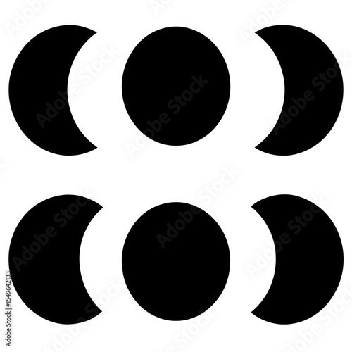 Lunar phases in black silhouette representing the moon's cycle over time
