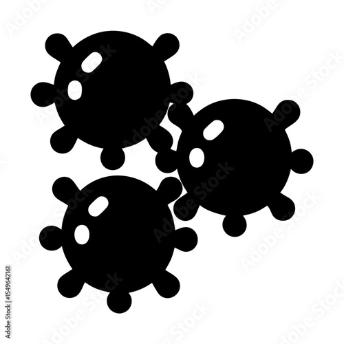 Three stylized viruses or microorganisms depicted in a simple black design