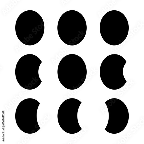 Phases of the Moon Arranged in a Grid Pattern on White Background