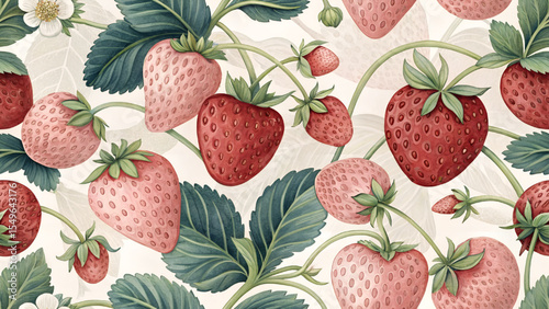 Vector illustration seamless pattern of fresh red strawberries and pink strawberries.