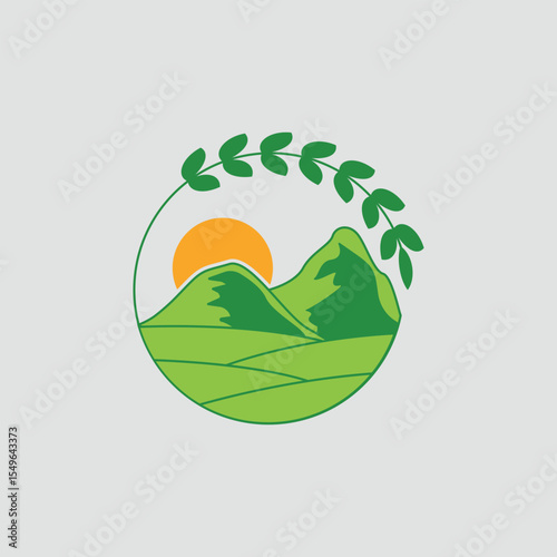 Mountain embrace  line art logo and scenery graphic design icon template simple vector illustration