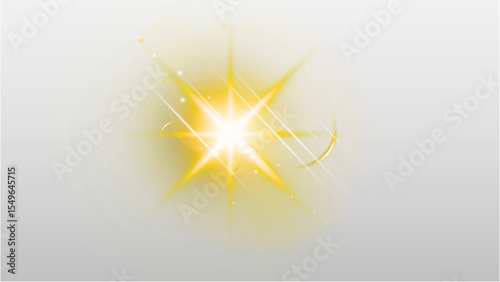 Captivating golden light burst with a radiant star effect and sparkling particles, perfect for dynamic designs with a transparent background.