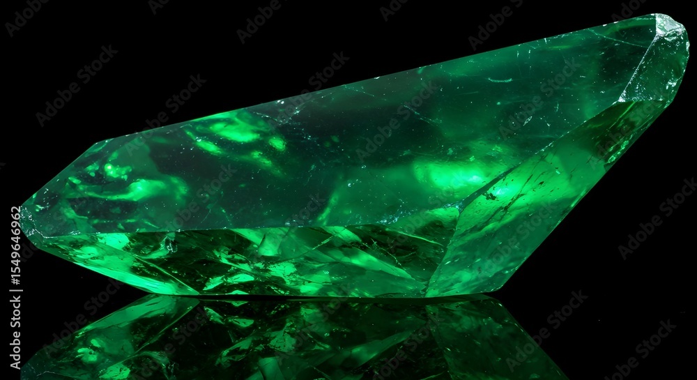 custom made wallpaper toronto digitalEmerald, Crystal, Gemstone, Luminous Green Emerald Crystal on Black Reflective Surface