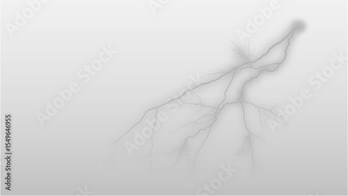 Subtle, diffused grey lightning bolt effect with branching tendrils, ideal for atmospheric or abstract designs needing a hint of natural power, with a transparent background.