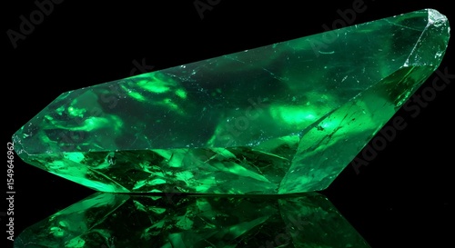 Wallpaper Mural Emerald, Crystal, Gemstone, Luminous Green Emerald Crystal on Black Reflective Surface Torontodigital.ca