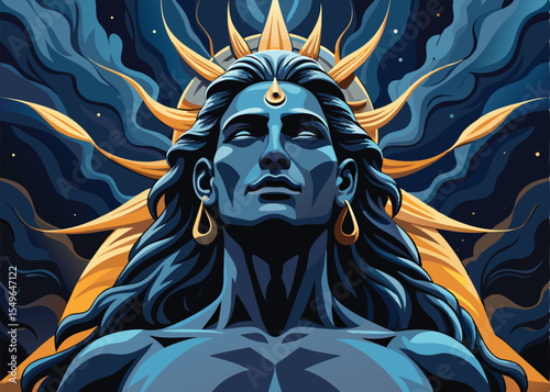 A vibrant, stylized illustration of Lord Shiva, a prominent Hindu deity.