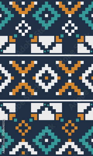 Blending past and future with carefully structured pixel lines soft transitions and color gradients this textile pattern becomes a timeless expression of modern digital craftsmanship