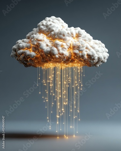 argriculture smart technology farming future A conceptual image of a glowing cloud emitting streams of light, symbolizing the fusion of nature and technology in a digital age.