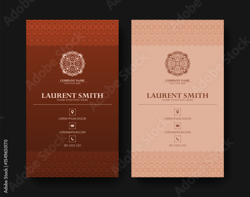 Elegant Ornamental Decorative Business Card Design Template in Brown Color