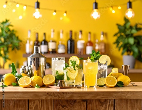 home bar set up with drinks