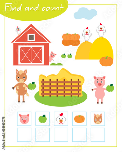 Find and count game. Education for children. Composition of numbers 1-5.