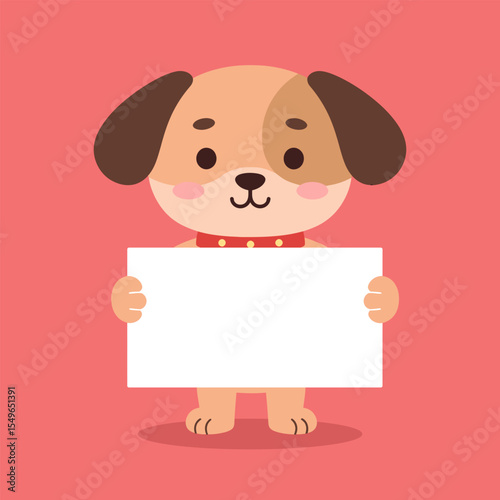 Adorable Puppy Holding Blank Sign Cute Dog Cartoon Illustration