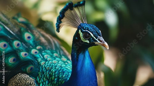 Birds, Animals. Peacock With Expanded Feathers. Thailand, Asia. Closeup Portrait Of Bright Colorful Male Peacock With Expanded Feathers. Travel To Thailand, Asia. Tourism.