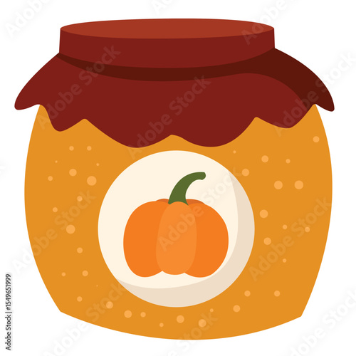 Flat Vector Illustration of a Jar of Pumpkin Jam with Decorative Lid