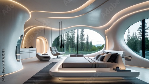 Wallpaper Mural Futuristic bedroom interior design with large arched windows. Torontodigital.ca