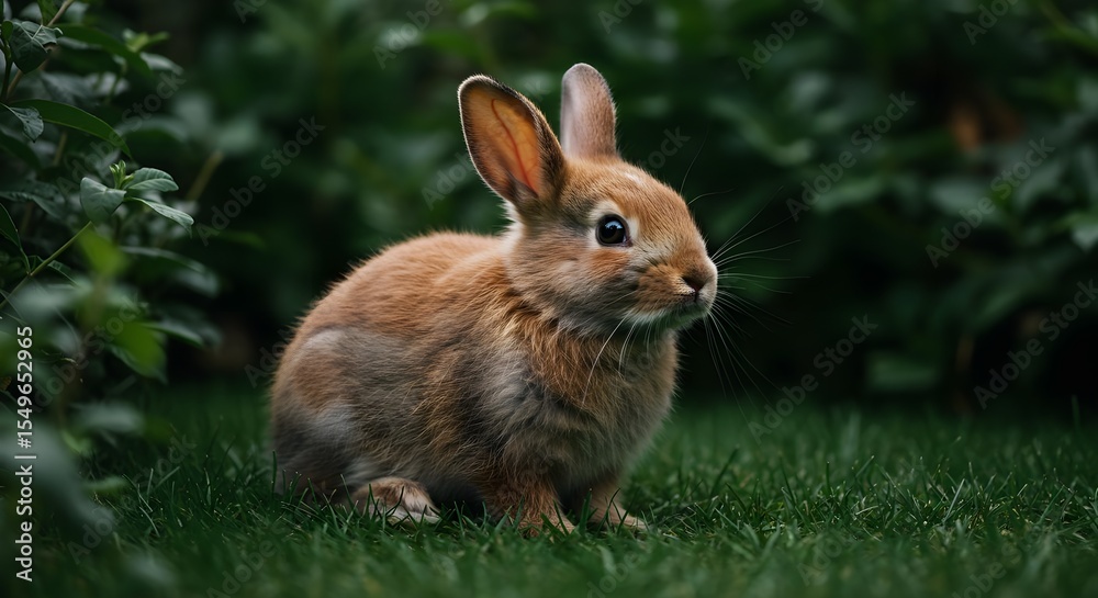 Fototapeta premium Rabbit, Bunny, Hare, Adorable Brown Rabbit in Lush Green Grass