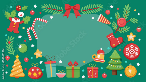 Festive christmas frame with santa gingerbread man candy canes and gifts