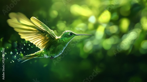 Bird wing nature beak green wildlife flight small hover animals wild hummingbird flying. Green bird wildlife small animals flying wild feather avian hummingbird flight humming AI generated
