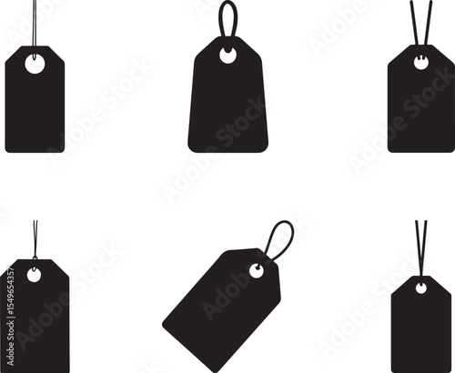 Blank Price Tag Vector Silhouette Set – Simple Design on White Background