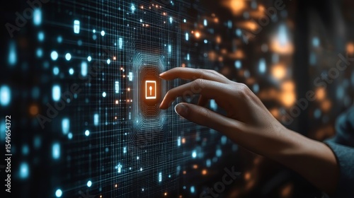 Access control concept, businessman touching virtual access control icon for personal data security and automatic access control system
