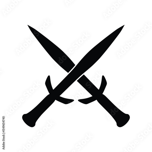 Vector Silhouette of Two Crossed Medieval Swords