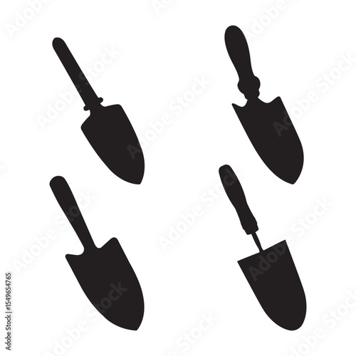 Hand Trowel Silhouette Vector Set Gardening Tool Collection Isolated on White Background