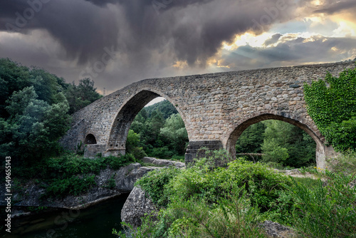 Pont de Pedret, medieval bridge over the Llobregat river,Cercs, Berguedá, Catalonia, Spain