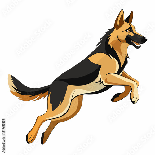German Dog Shepherd Vector Illustration – German Shepherd with Pointed Ears Vector