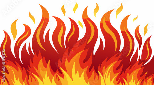 Vibrant stylized flames in red orange and yellow against a white background