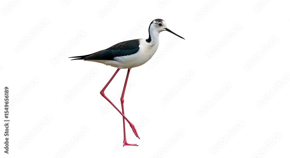 Obraz premium Black-winged Stilt Bird in Profile View Against White Background
