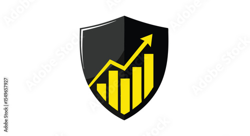 Secure Financial Growth minimal logo illustration pack Ascending Bar Graph within Protective Black Shield Logo