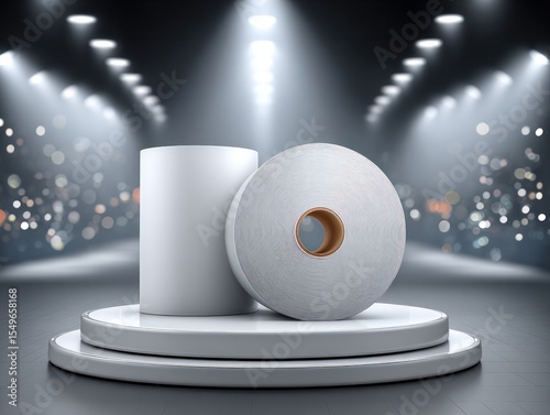 Roll sticker showcase modern studio product display minimalist environment artistic viewpoint design concept