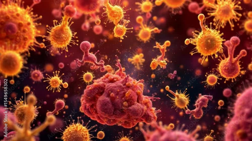 Red blood cells and virus in blood with a nature-inspired fractal pattern and light blue underwater design 4k Animation video