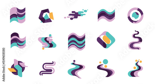 Abstract Geometric Wave Logos minimal logo illustration pack  Modern, Colorful, and Fluid Design Elements