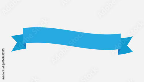 Retro blue ribbon. Icon on white background. Curved textile symbol. Flat vector isolated banner