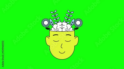 Calm Face with Plants Growing from Brain Animation