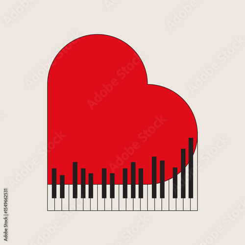 Abstract piano keys, heart symbol. Love to music concept. Vector illustration EPS 10