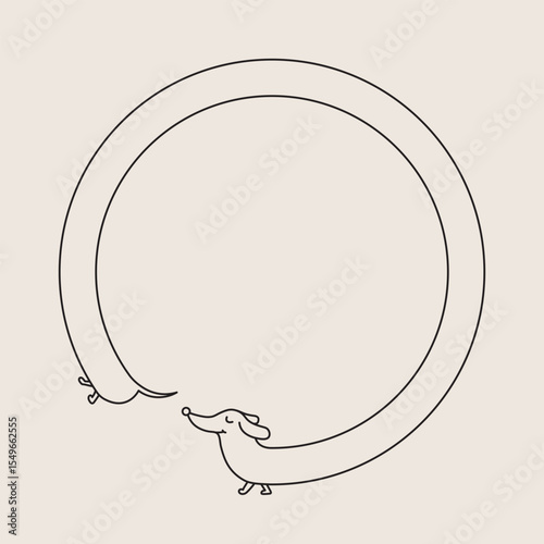 Simple dog circle, funny dachshund. Line design, editable strokes. Vector illustration, EPS 10