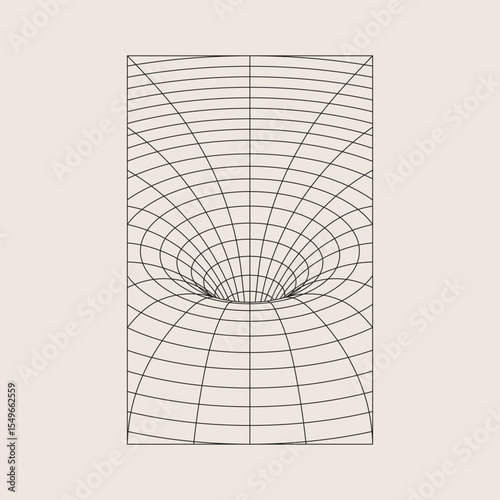 Vector Illustration of a 3D Grid Warp – Gravity Well Concept. Line design, editable strokes, EPS 10