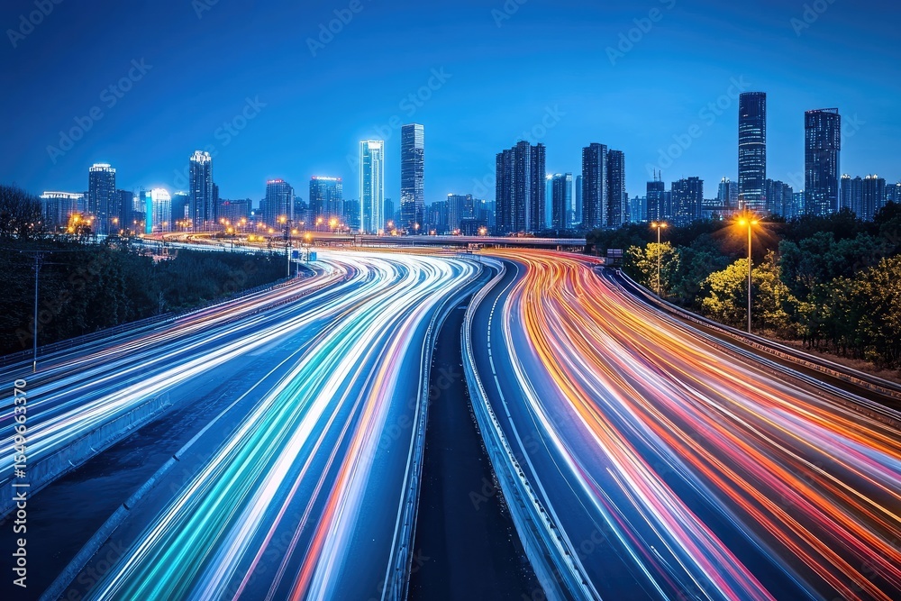 Obraz premium City highway at twilight, light trails