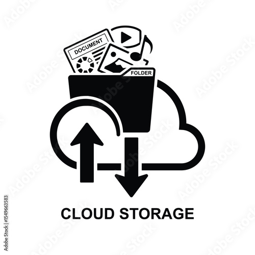 Cloud storage icon. Cloud Storage is a mode of computer data storage in which digital data is stored on servers in off-site locations