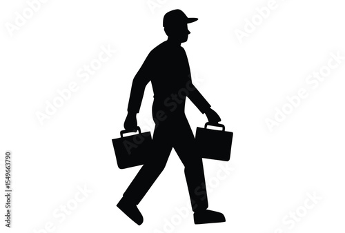 Construction worker carrying toolbox silhouette vector illustration for building and labor concept