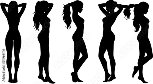 Sexy woman tying hair gesture side view vector illustration.
