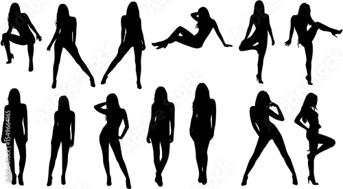 Set of sexy and sensual women posing silhouette vector.
