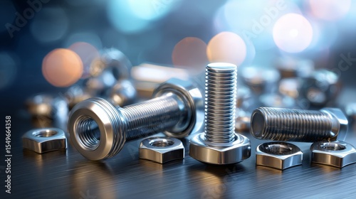 A bunch of nuts and bolts are on a table
