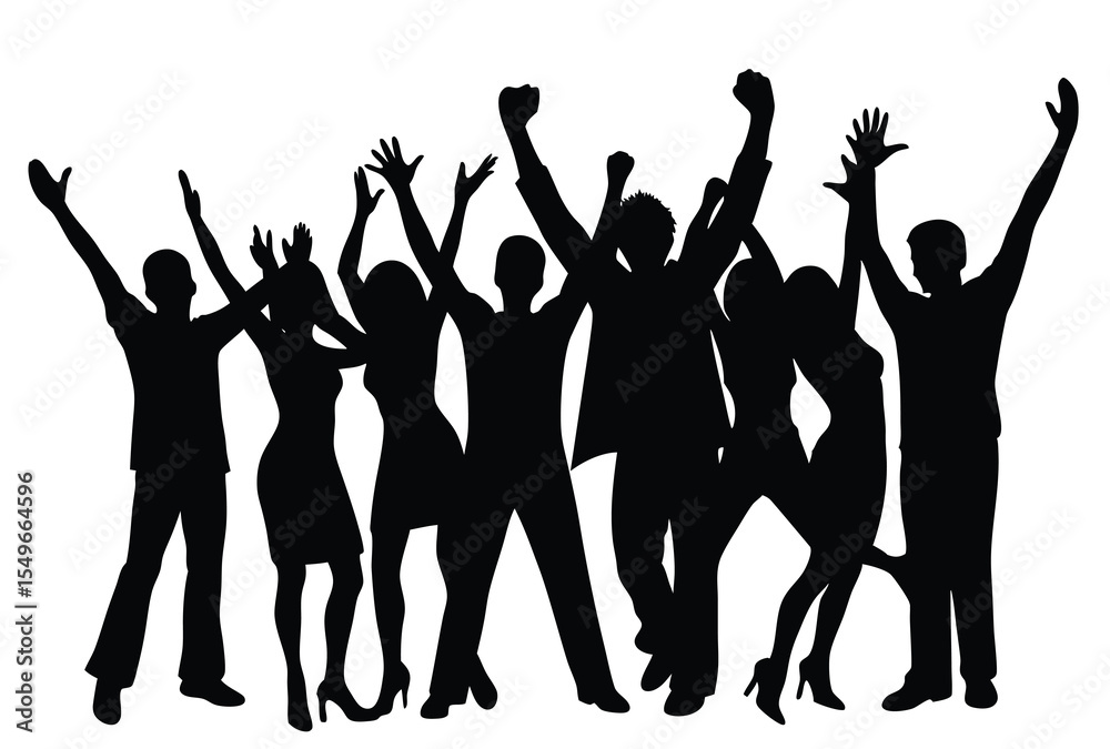 Fototapeta premium Celebration group people silhouette vector dancing pose illustration.