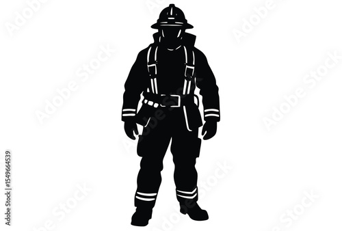 Fireman Rescue Worker Full Gear Silhouette Vector Illustration Emergency Suit Firefighter  icon