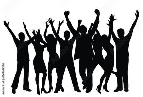 Celebration group people silhouette vector dancing pose illustration.