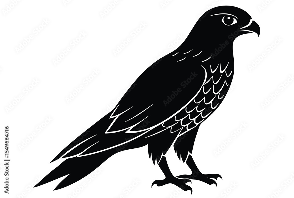 Fototapeta premium Hawk silhouette vector elements, Flying hawk bird flat icon illustration.